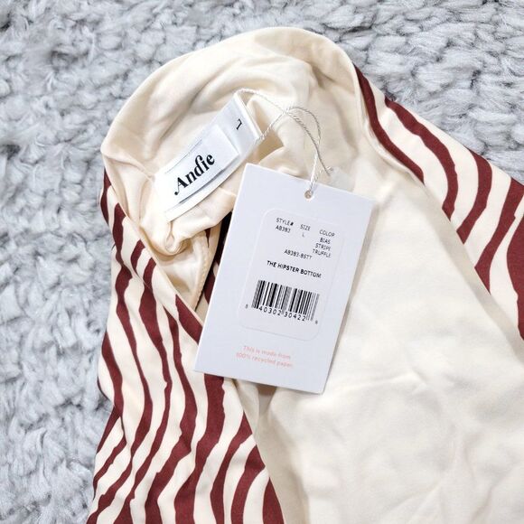 Andie Swim Hipster Bikini Bottom Bias Stripe Truffle Brown Red Cream Size Large - Picture 6 of 8